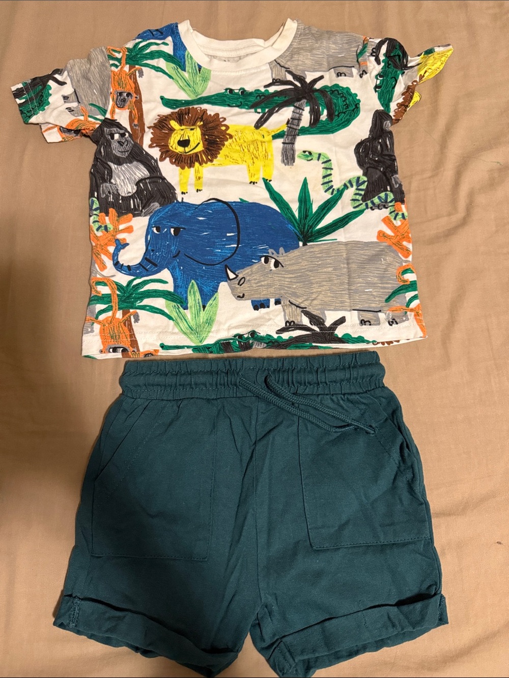 Nutmeg 18-24 months Kids Jungle Animal Tee & Teal Shorts Set